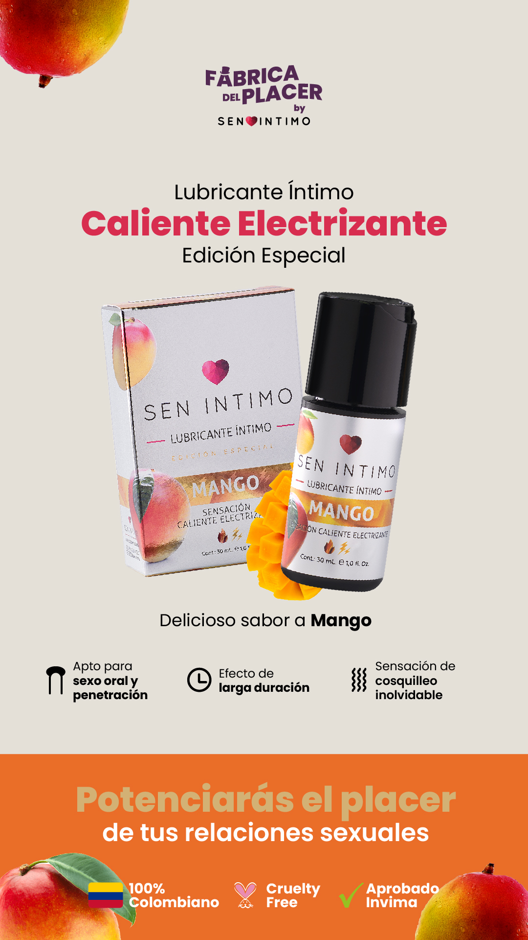 Lubricante Caliente - Electrizante Mango 30 ml