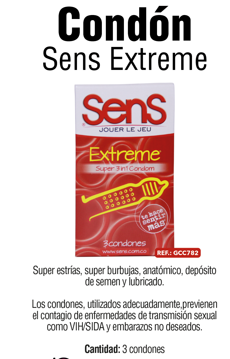 Condón Sens Extreme con Textura Estimulante x 3 Unidades